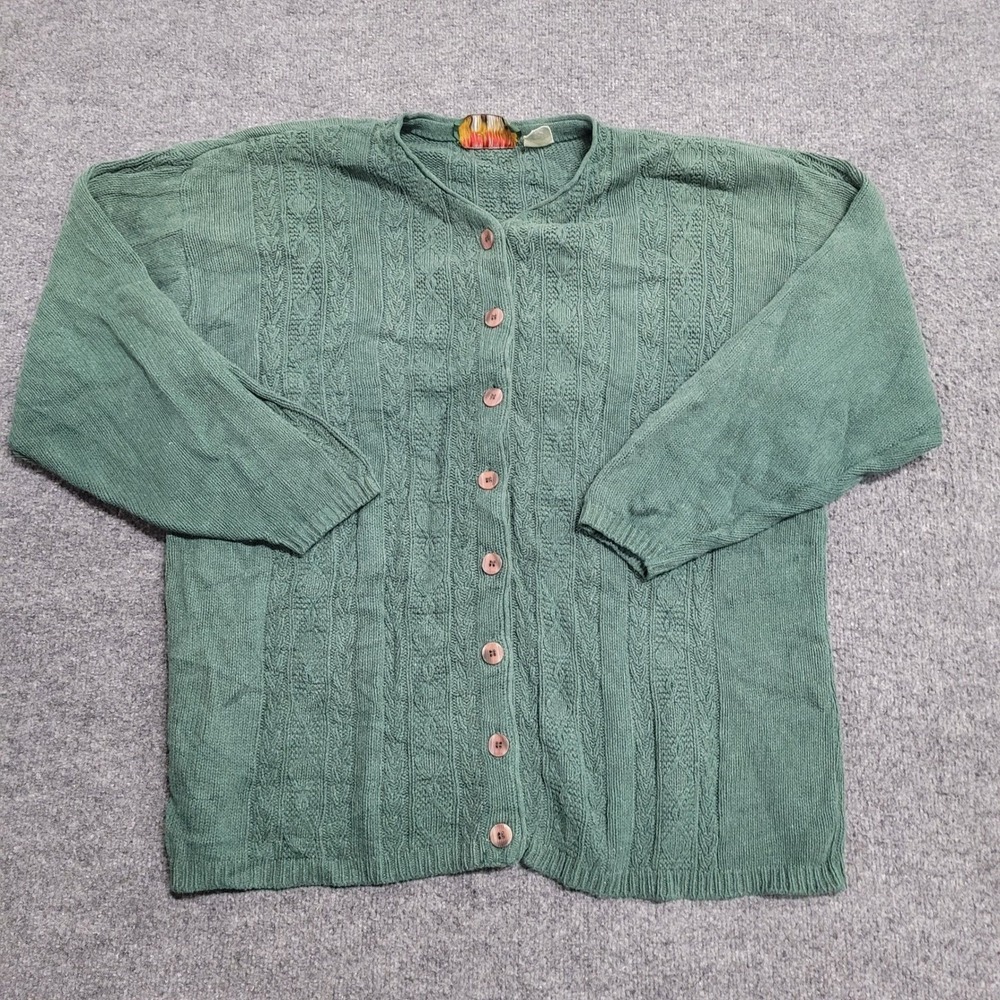 Northern Reflections Cardigan Womens Size L Green Cable Knit Canada Vintage L
